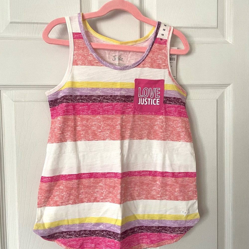 Justice Pink and White Striped Tank Top